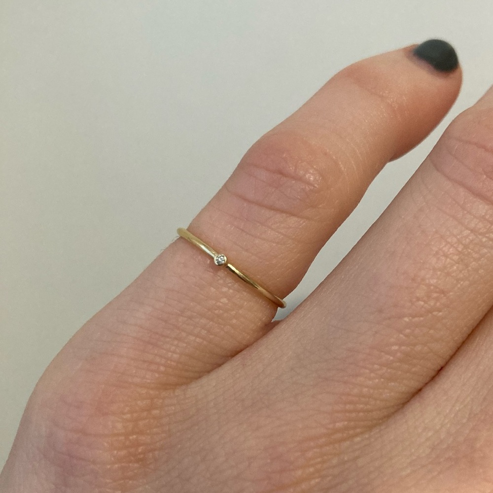 14k Solid Yellow Gold Diamond Ring - matte